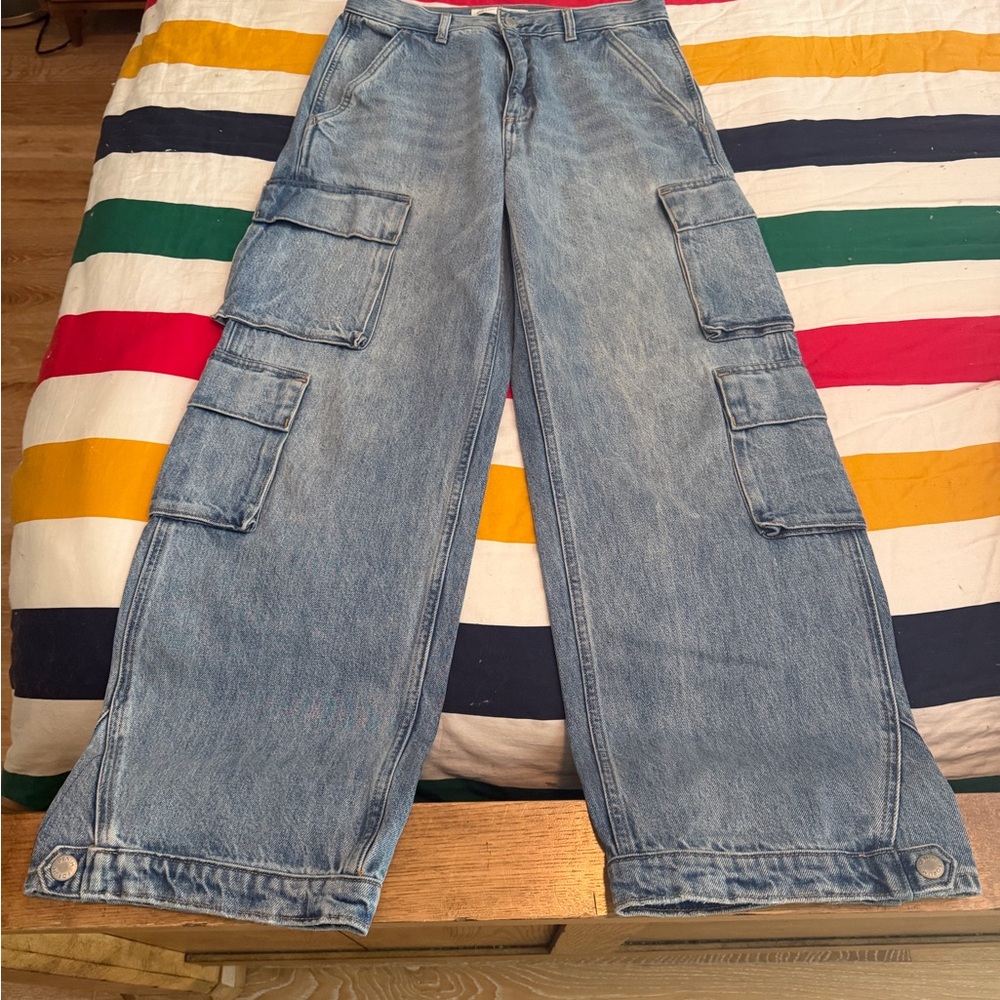 Aritzia Denim Forum Light Blue High-Rise Cargo Jeans
